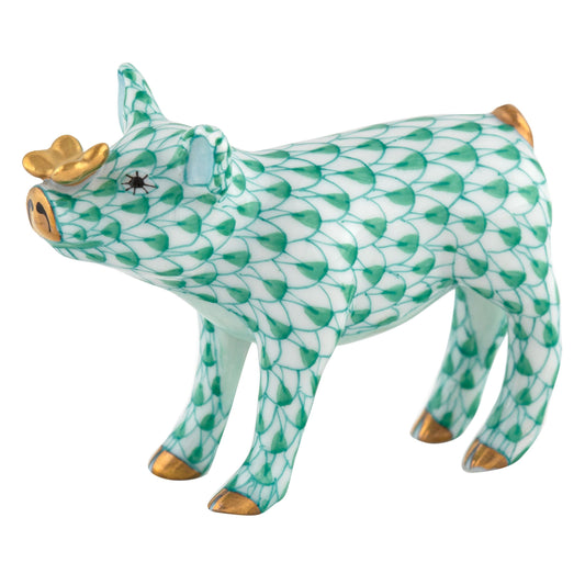 Herend Green Pig with Gold Butterfly