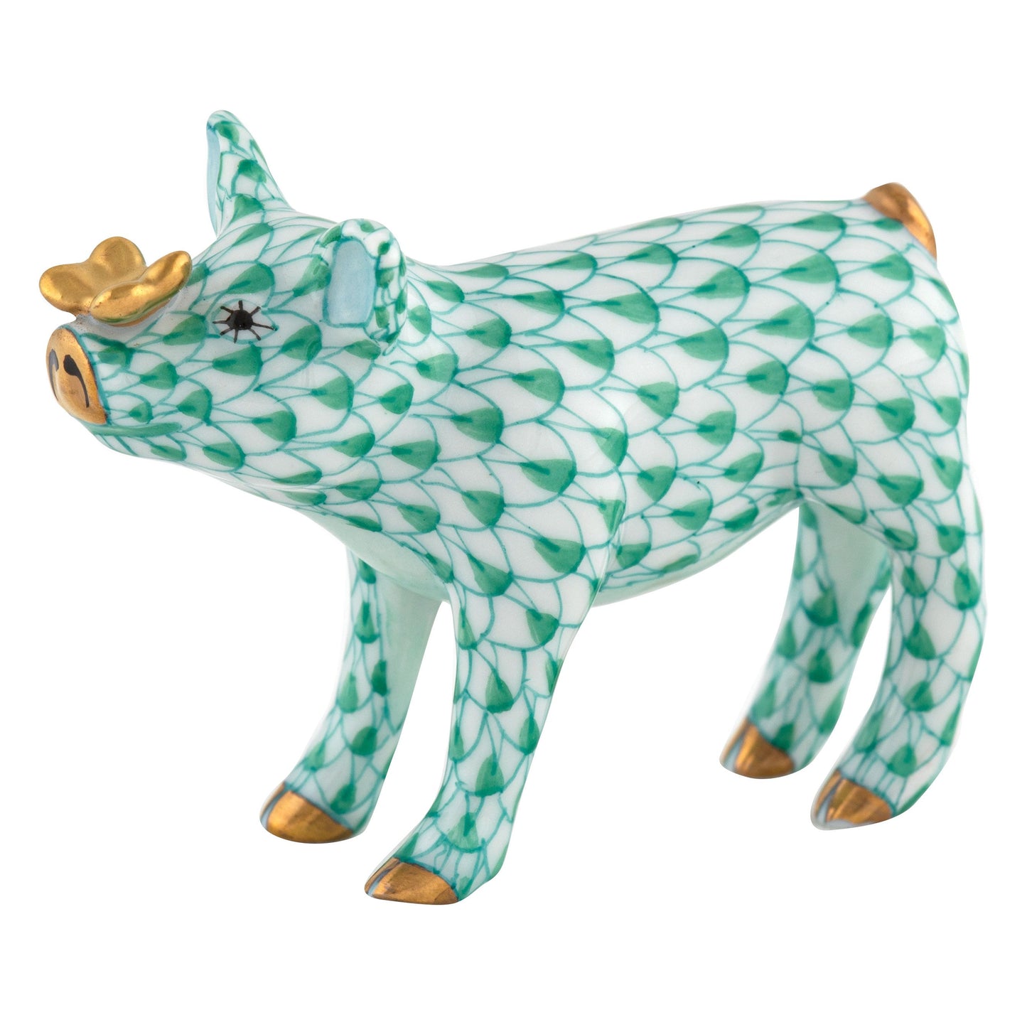 Herend Green Pig with Gold Butterfly