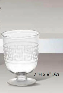 Hand Cut Glass Greek Key Hurricane Medium