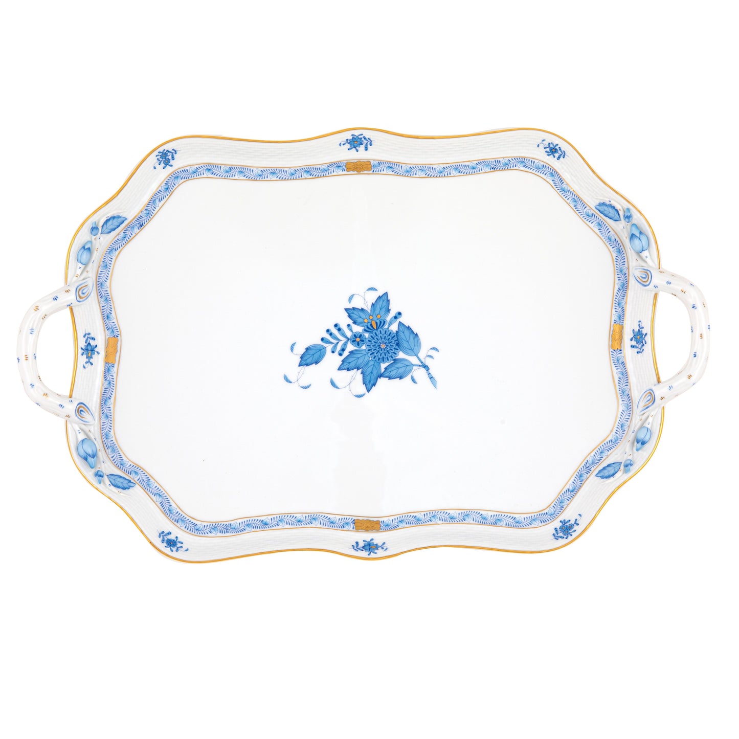 Herend Chinese Bouquet Blue Rectangle Tray with Branches