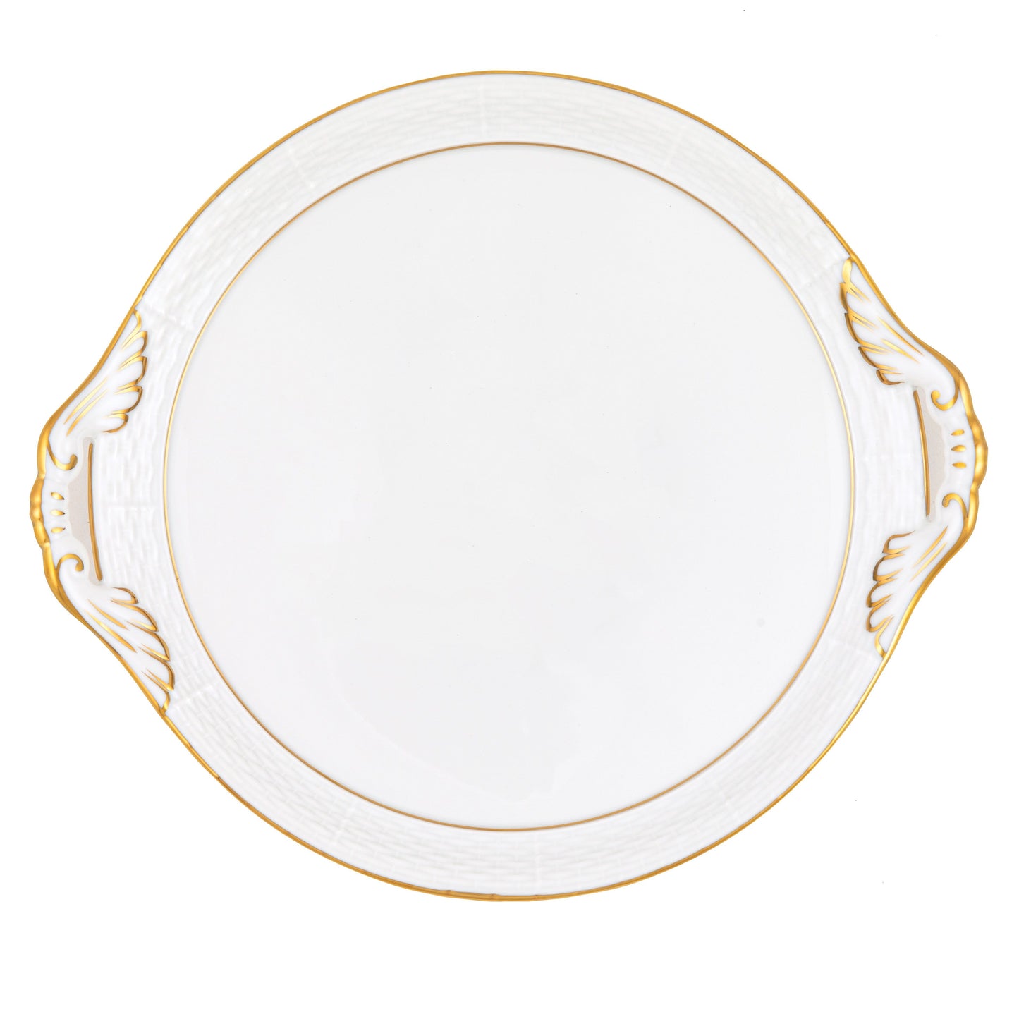 Herend China Golden Edge Round Tray with Handles