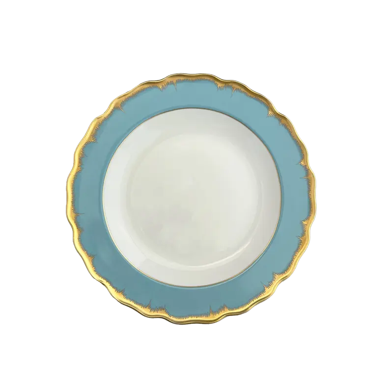 Mottahedeh Chelsea Feather Turquoise Rim Soup Plate