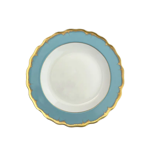 Mottahedeh Chelsea Feather Turquoise Rim Soup Plate