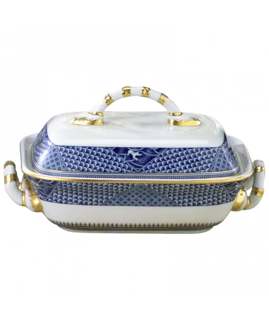 Mottahedeh Indigo Wave Bamboo Covered Vegetable Dish