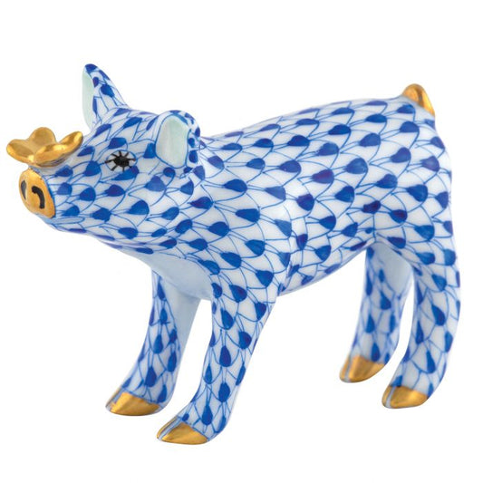 Herend Sapphire Pig with Gold Butterfly