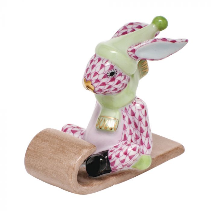 Herend Sledding Bunny Raspberry