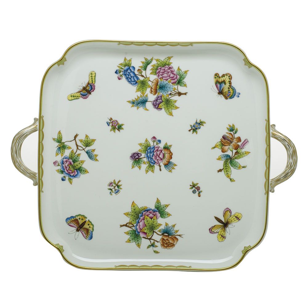 Herend Queen Victoria Green Square Tray with Handles