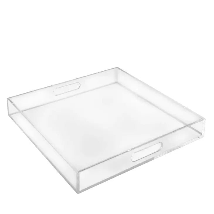 Acrylic Serving Tray with Handles Clear | Large Square