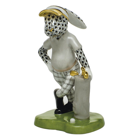 Herend Figurine Golf Bunny Black