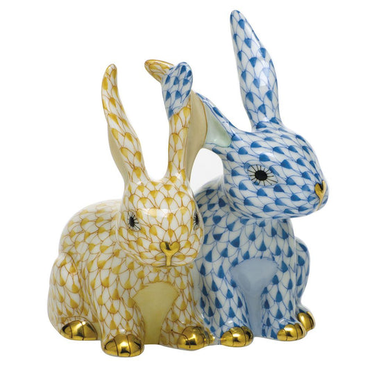 Herend Twisted Bunnies Blue and Butterscotch