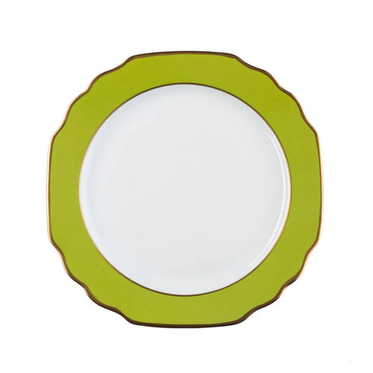 Pickard Ultra White Georgian ColorSheen Apple Green Gold Banding Bread and Butter Plate