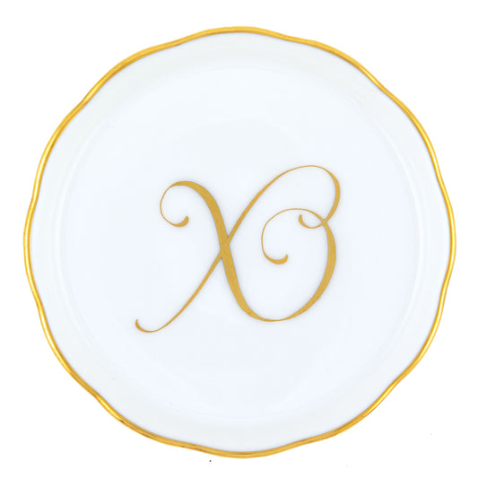 Herend Golden Edge Coaster Monogram X