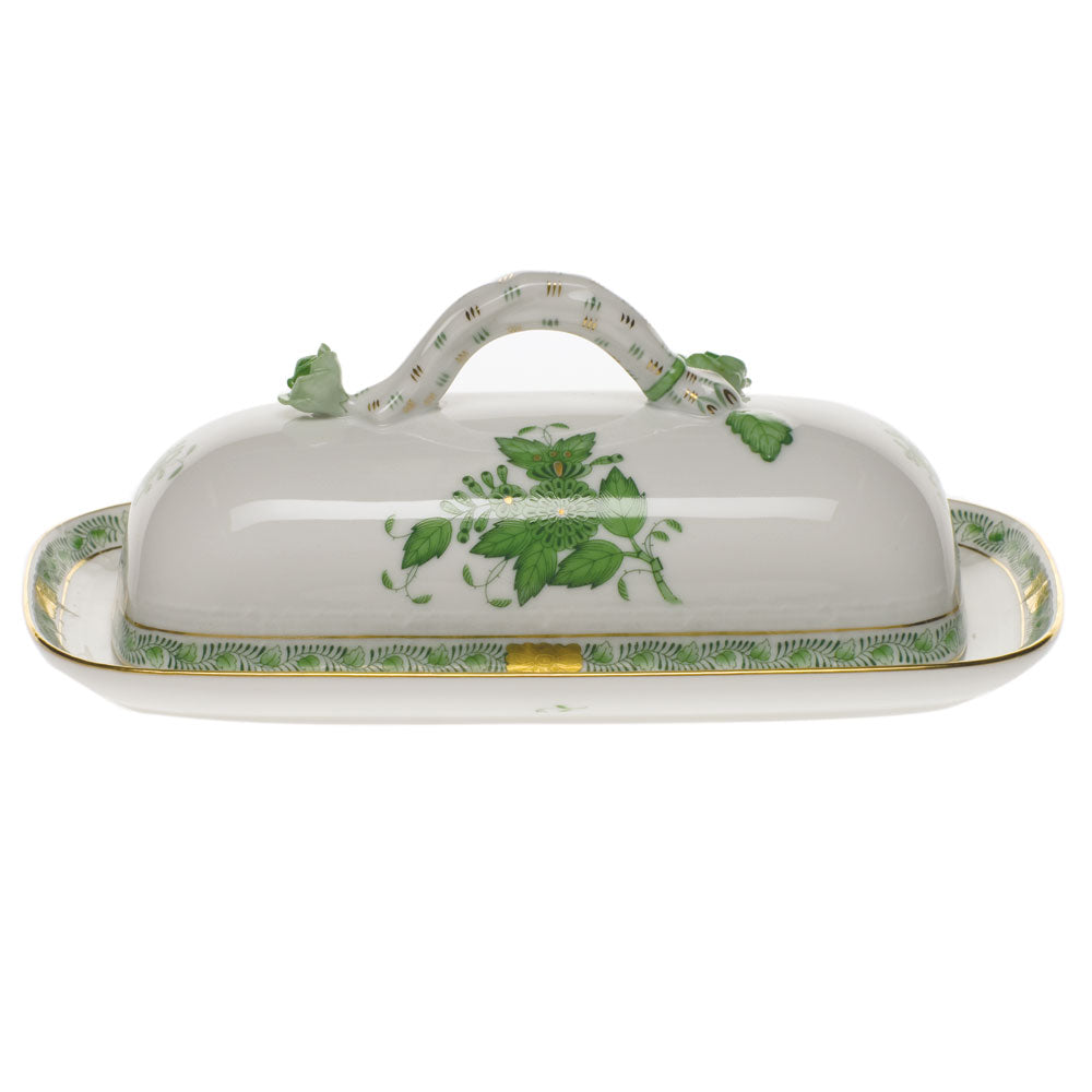 Herend Chinese Bouquet Green Butter Dish With Branch