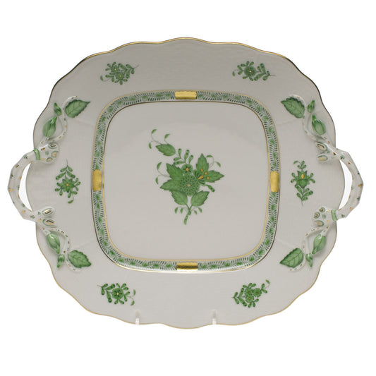 Herend Chinese Bouquet Green Square Cake Plate with Handles