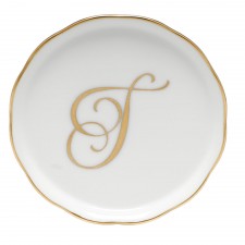 Herend China Coaster With  Monogram T
