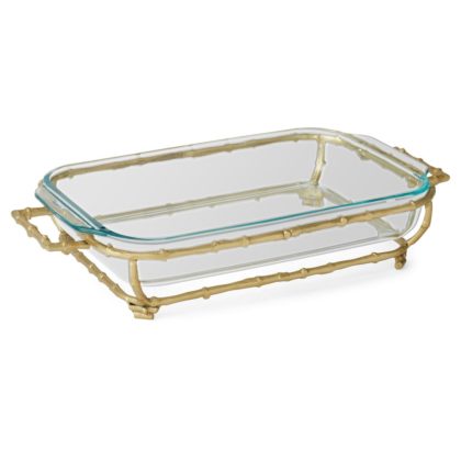Gold Bamboo Rectangular Pyrex Holder