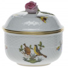 Herend Rothschild Bird Covered Sugar With Pink Rose