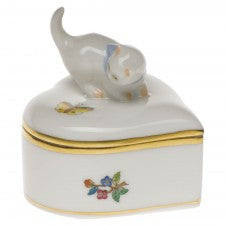 Herend heart box with cat