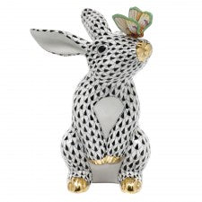 Herend Bunny with Butterfly - Black