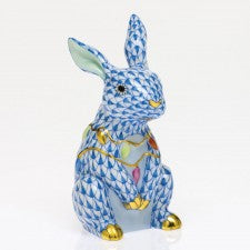 Herend Blue Bunny With Christmas Lights