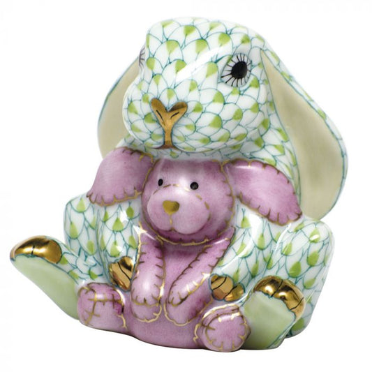 Herend Bunny Lime Green and Raspberry Baby Lovey