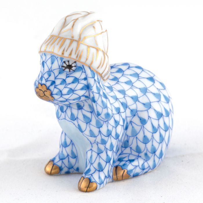 Herend Bunny with Winter Hat Blue