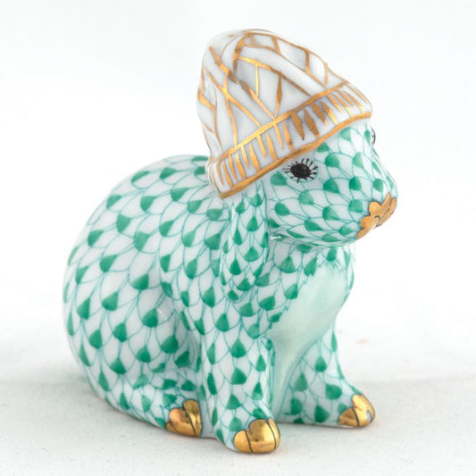 Herend Bunny with Winter Hat - Green