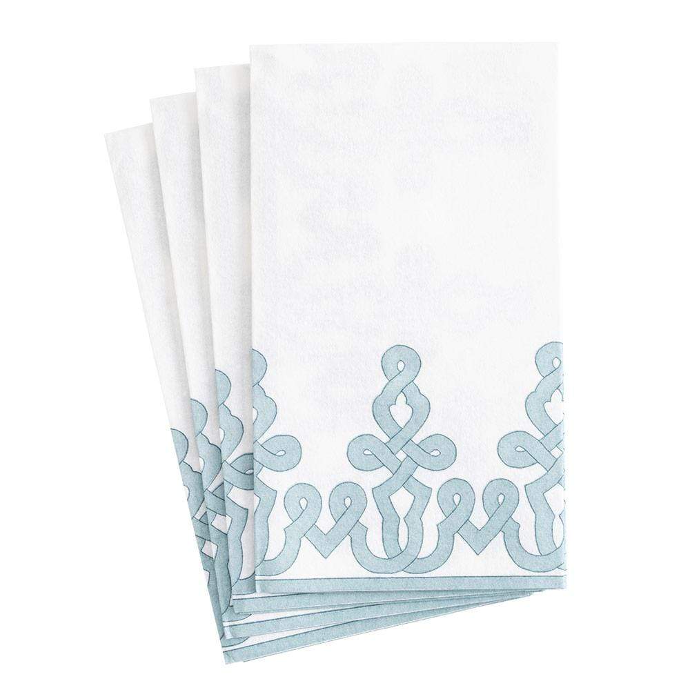 Caspari Dessin Passementerie Paper Linen Guest Towel Napkins | Stone Blue