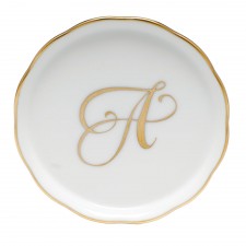 Herend China Coaster With Monogram A