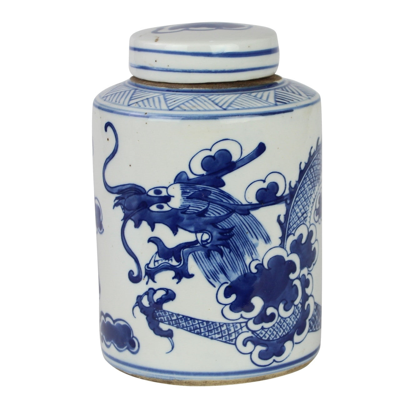 Ceramic Dragon Chinoiserie Motif Ginger Jar | Blue & White