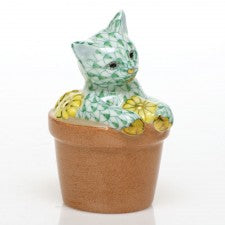 Herend Flower Pot Kitty Green