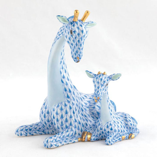 Herend Mother And Baby Giraffe Blue