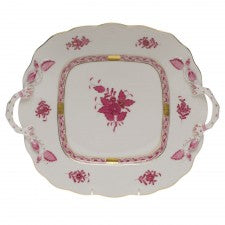 Herend Chinese Raspberry Square Cake Plate With Handles