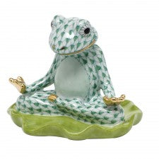 Herend Figurines Yoga Frog On Lily Pad Green