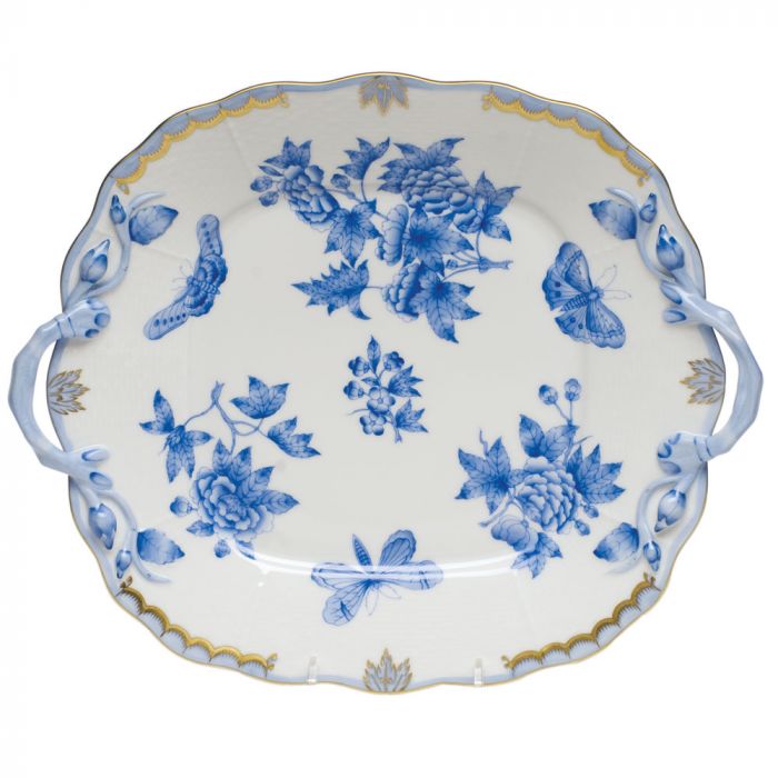 Herend Fortuna Blue Cake Plate with Handles