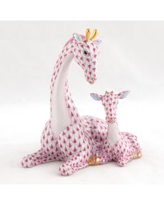 Herend Mother And Baby Giraffe Pink