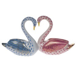 Herend kissing swans pink & blue