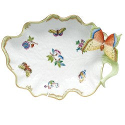 Herend large leaf dish with butterfly