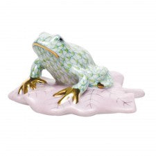 Herend frog on lily pad lime green