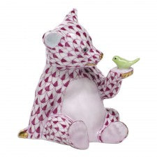 Herend Raspberry Bear with Green Bird