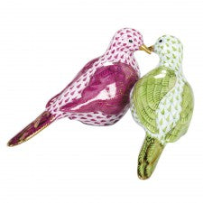 Herend figurine two turtle doves Lime & raspberry