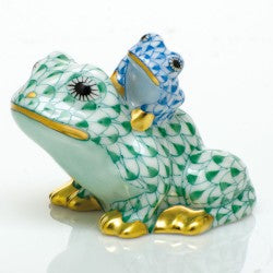 Herend Figurine Mother And Baby Frog Green