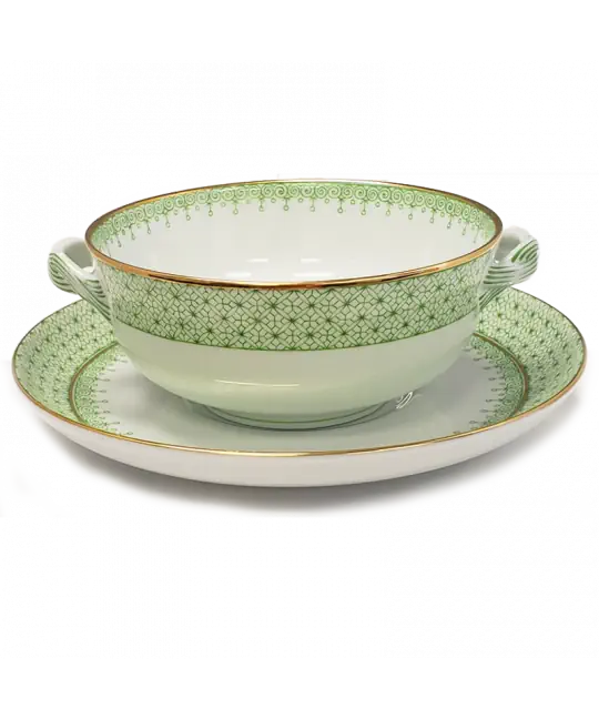 Mottahedeh Green Lace Cream soup and saucer