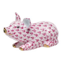 Herend Figurines Little Pig Lying Pink
