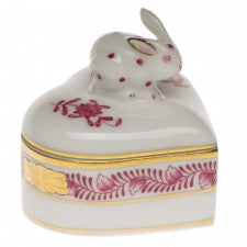 Herend chinese bouquet raspberry heart box with bunny