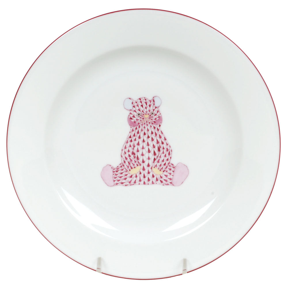 Herend China Raspberry Bear Plate Pink Fishnet