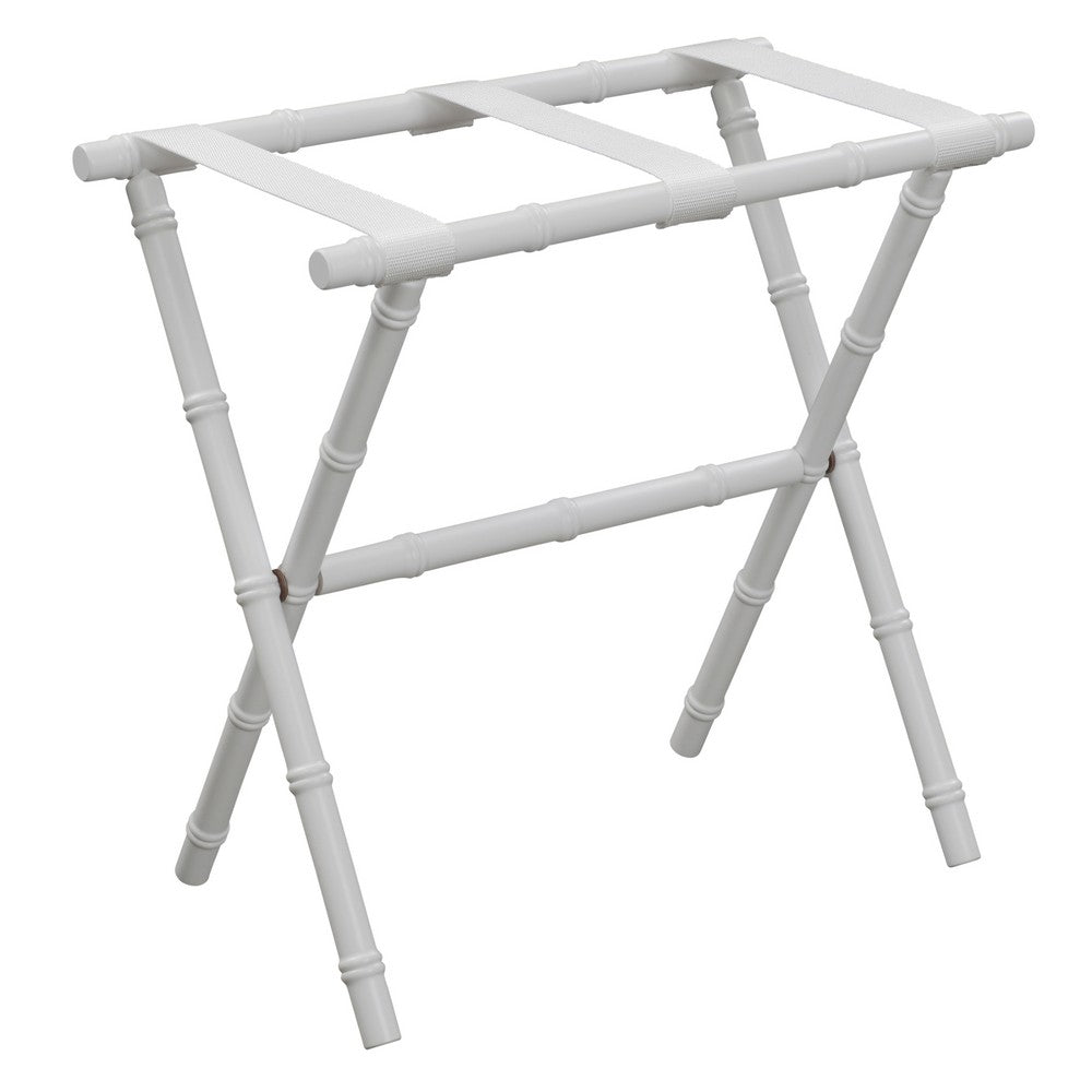 White Bamboo Wood Luggage Rack with White Straps