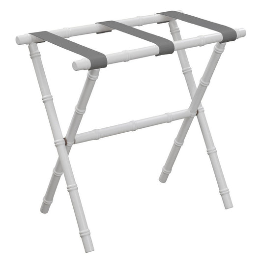 White Bamboo Wood Luggage Rack with Grey Straps